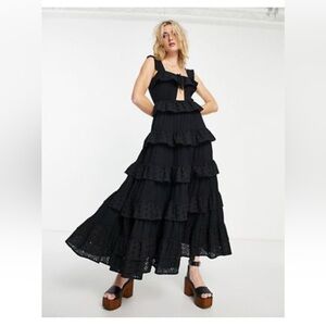 Reclaimed Vintage maxi smock dress with tiers in black
